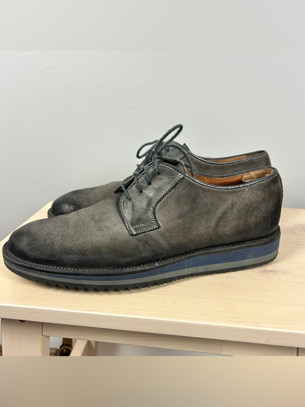 EXTON Leather Oxford Derby Sneaker Sole Men's 10/43 Comfort Grey Italy Burnished